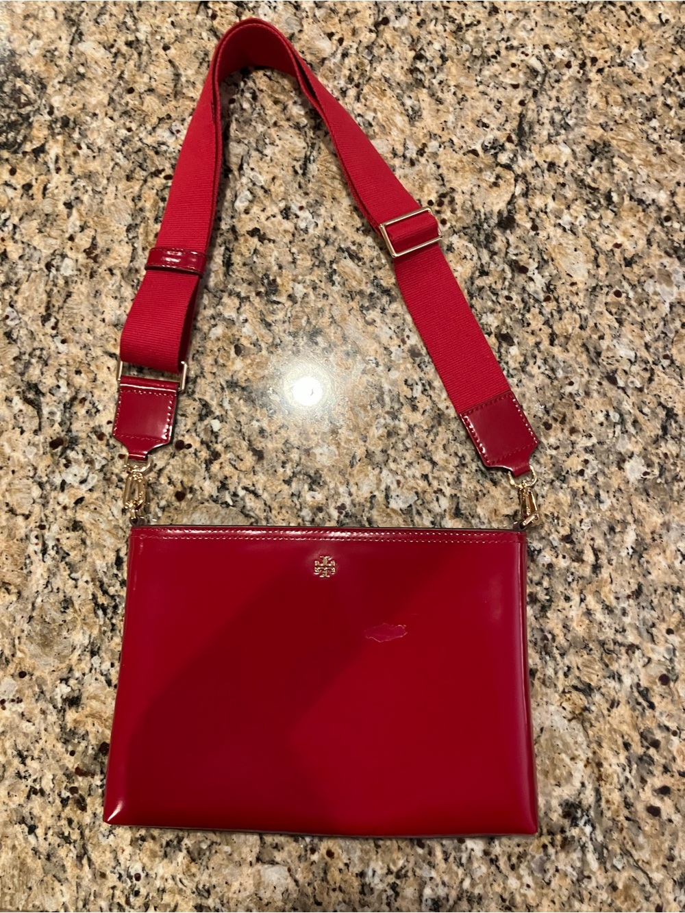 Tory Burch Lipstick Red Patent Leather Crossbody with Wide Adjustable Strap